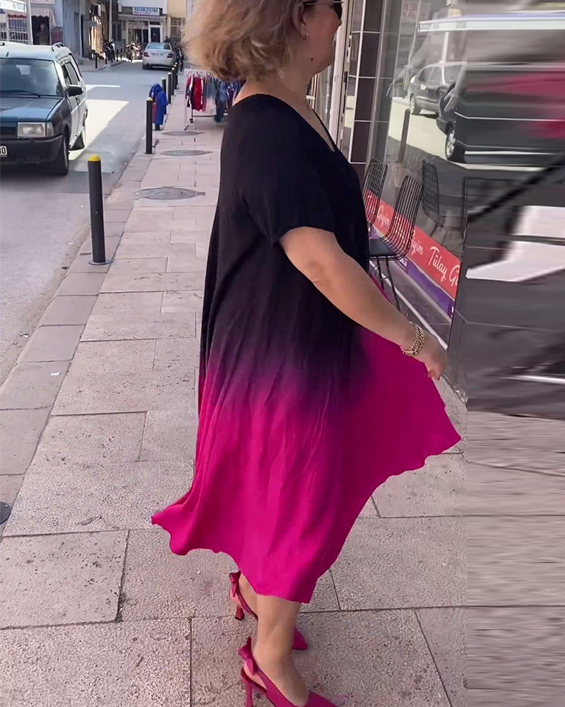 Birgit - Lässiges Ombre-Maxikleid mit V-Ausschnitt