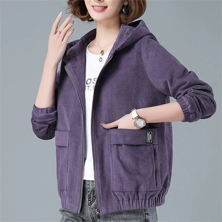 Doreen - Damen Zip-Up Kapuzenjacke aus Cord mit großen Taschen