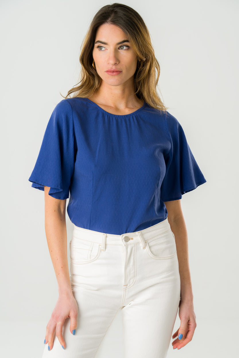 Alba – blaue Wende-Bluse aus 100 % Tencel 2