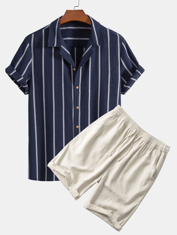 Albert - Gestreifte Herren Sommer Freizeit-Outfit-Set Marineblau