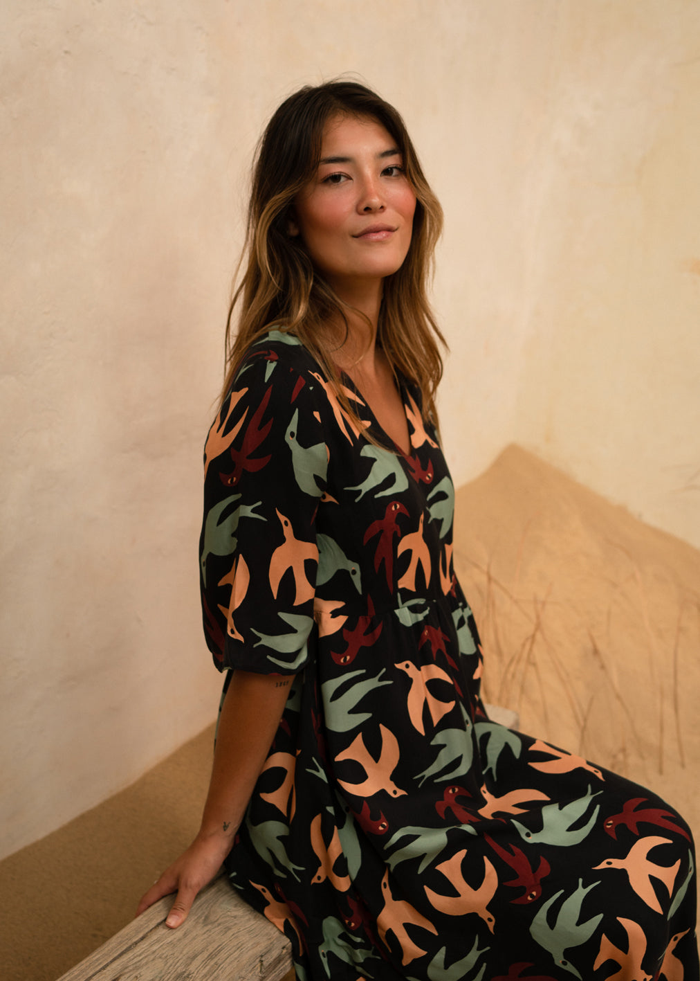 Alina – Buntes Fortuna Herbstvögel-Kleid 5