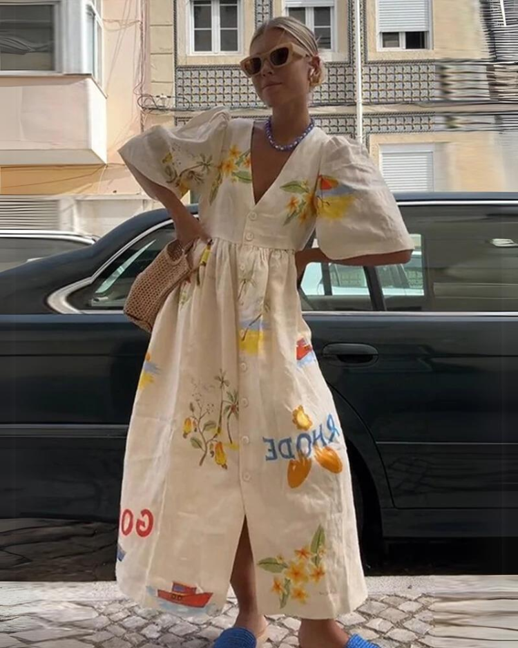 Alina | Übergroßes V-Ausschnitt Damenkleid für Sommer Eleganz 1 2