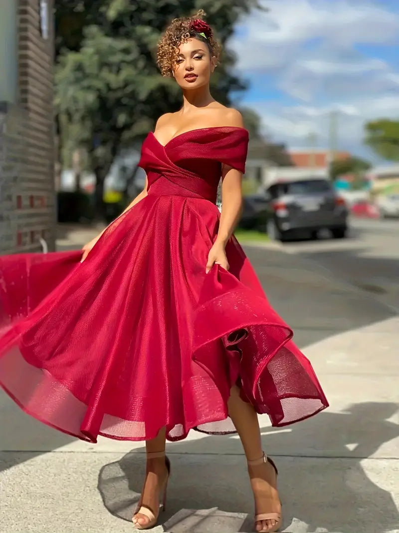 Aline - Damen Abendkleid Midi Rot