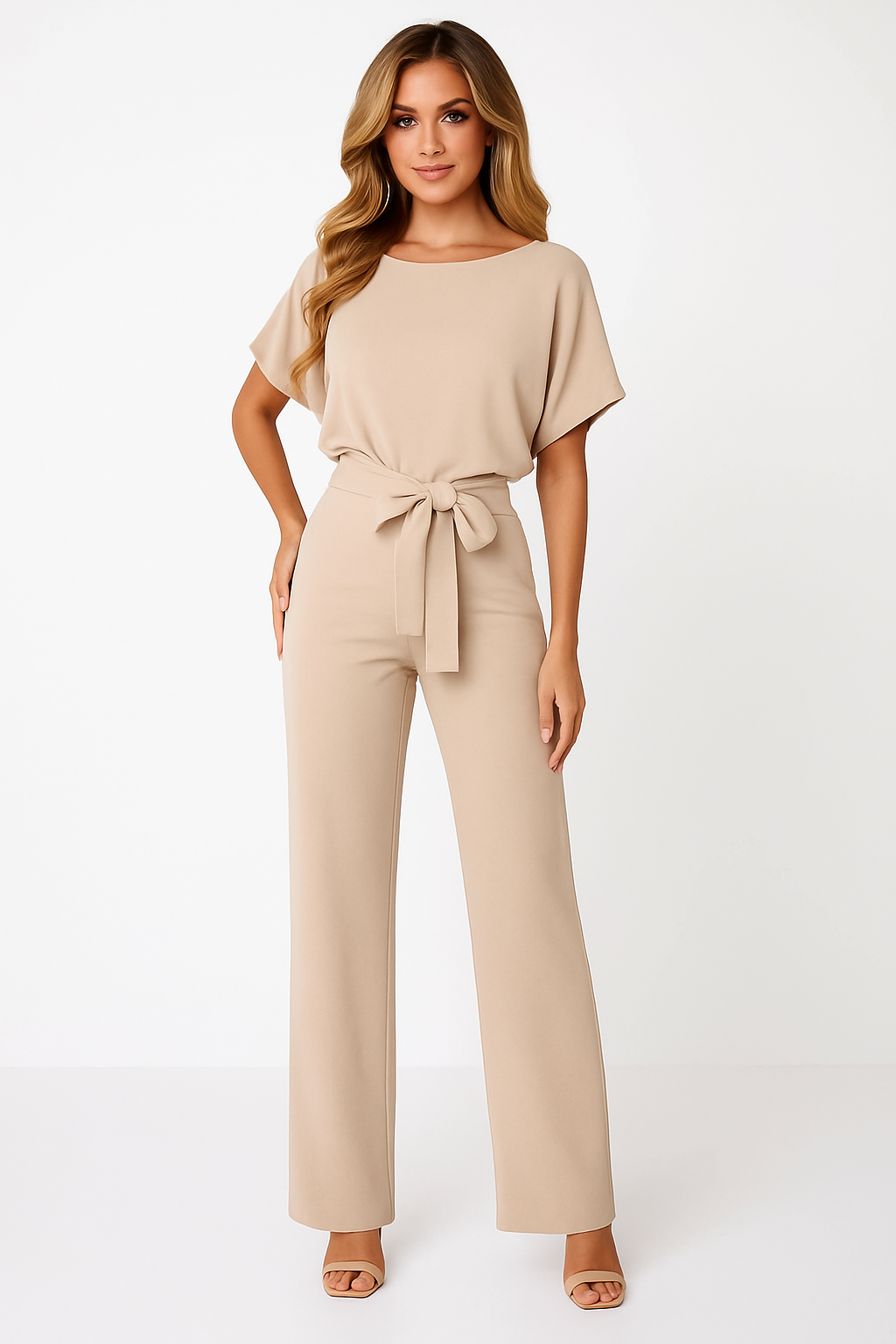 Andrea – Elva Krawatten-Gürtel Overall für Damen Beige