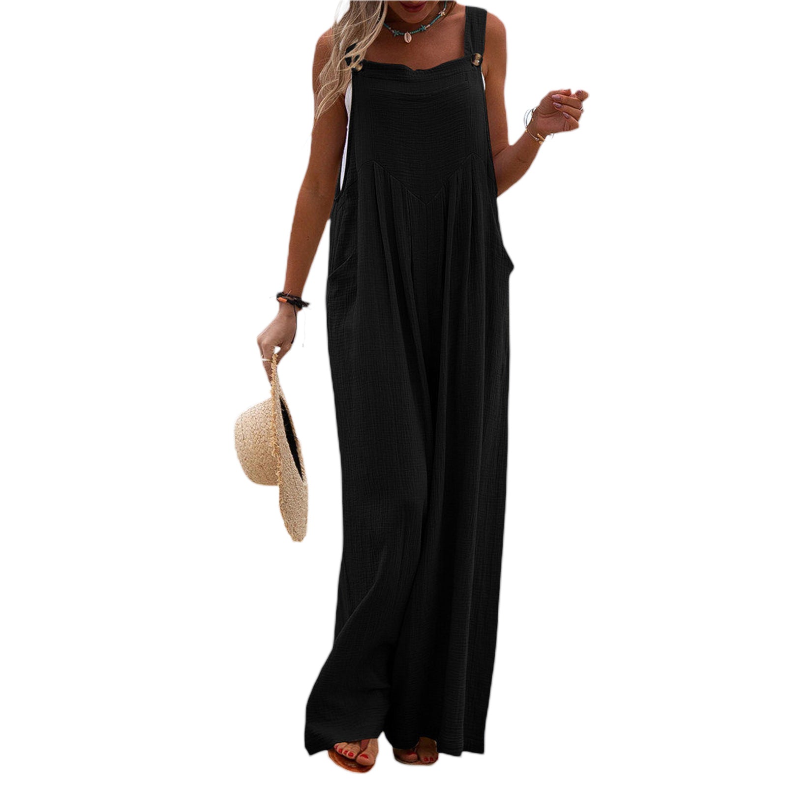Ariane - Damen Overall mit weitem Bein Sommer Schwarz
