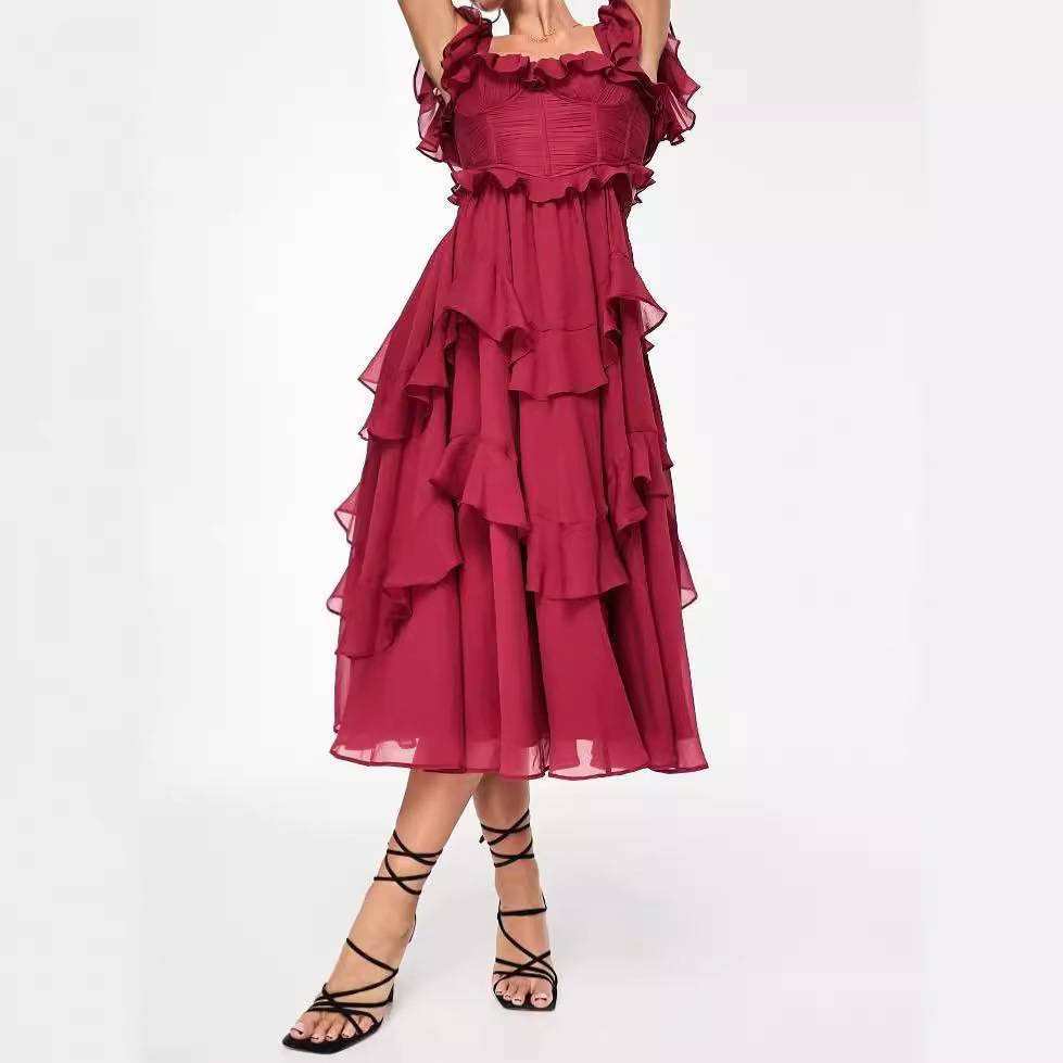 Bairika - Kleid mit Rüschendetails Rot