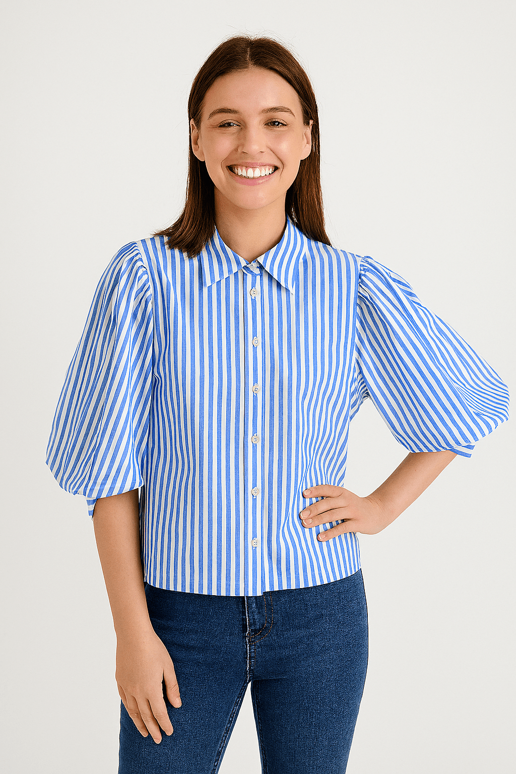 Balbina- Francien Bluse gestreift mit Puffärmeln 1