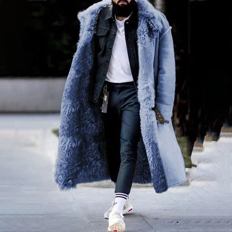 Balduin - Fellgefütterter Warmer Wintermantel Herren Blau
