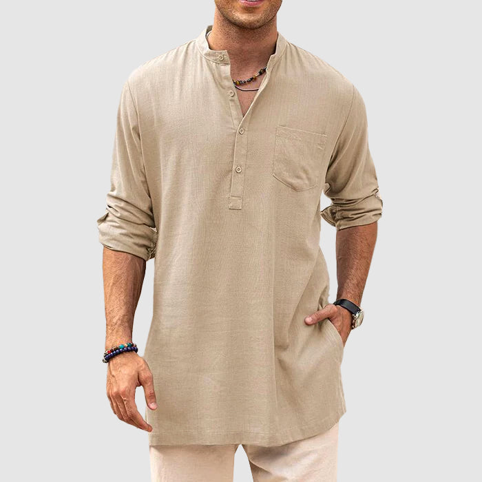 Balduin - Herren Hemd Langarm mit Tasche Khaki