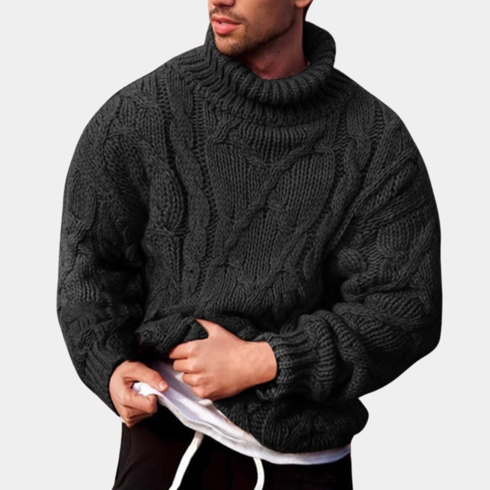 Bartho – Chunky Rollkragen-Strickpullover für Herren Schwarz