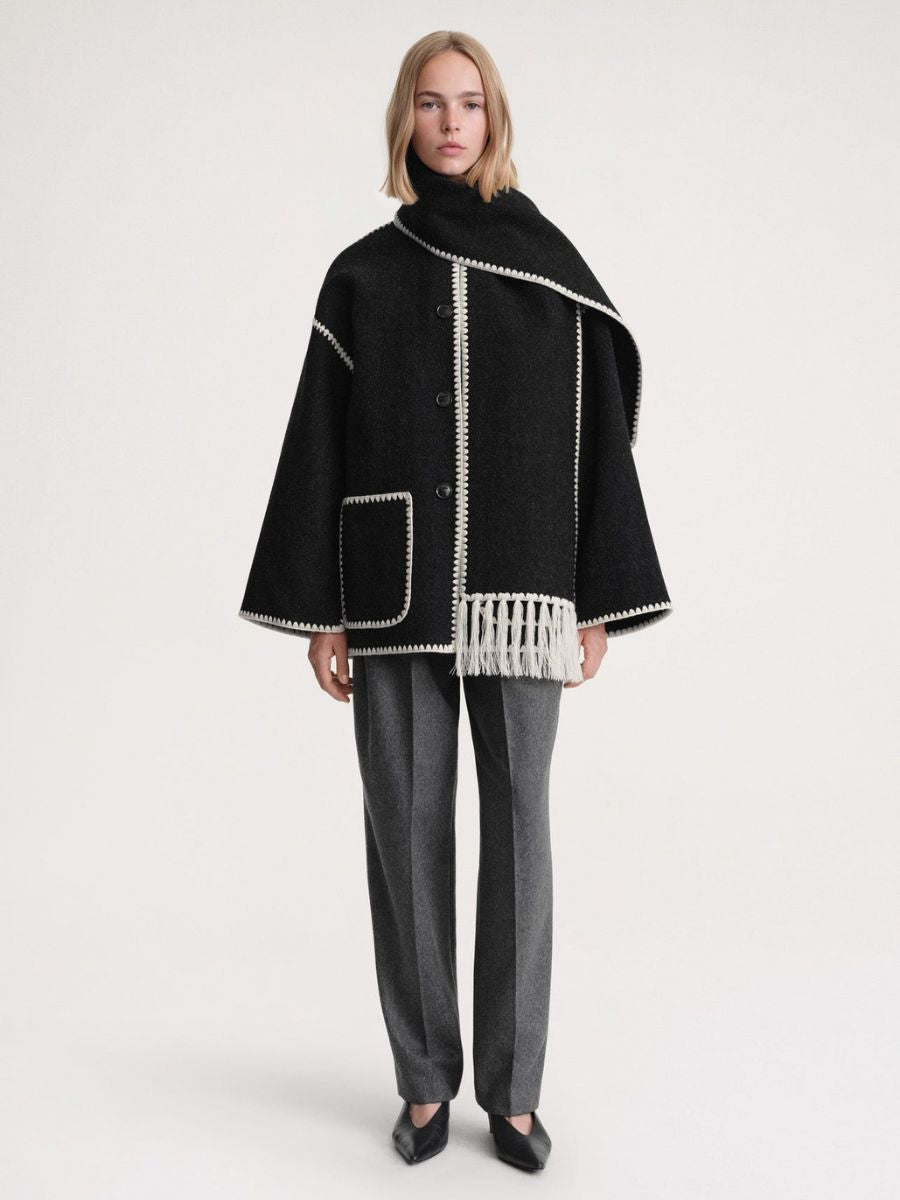 Beatrice – Warme Damen Jacke mit Schal Kragen Schwarz