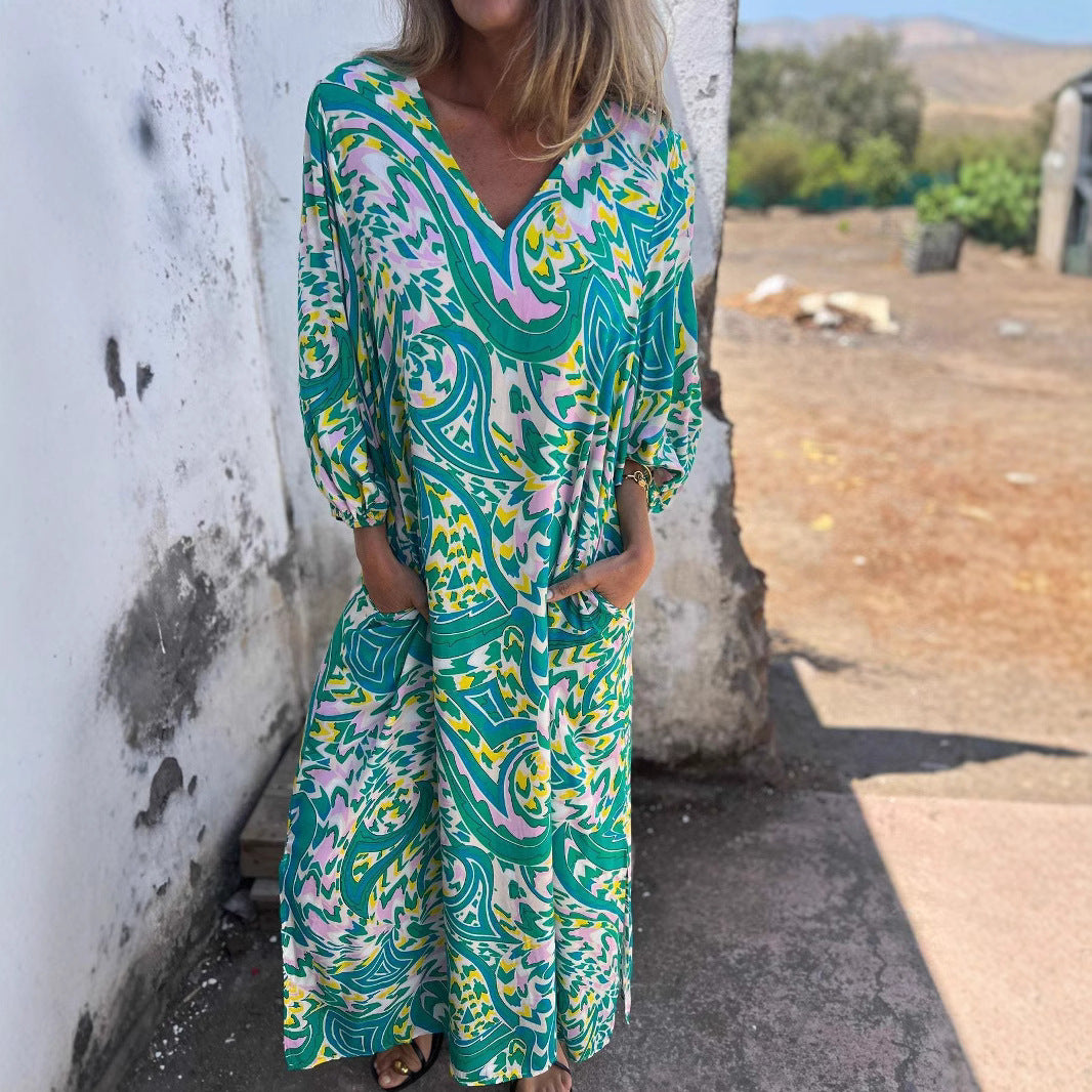 Beatrix- Damen Maxi Kleid im trendigen Boho Style Blau