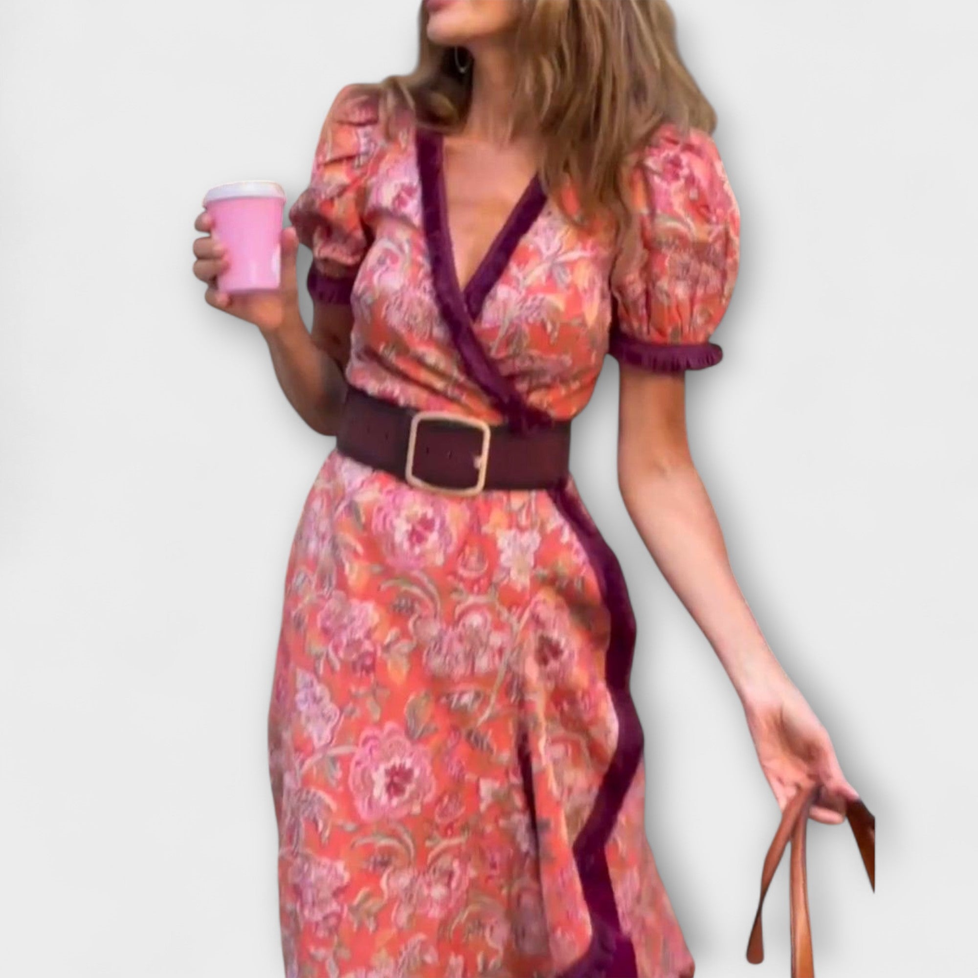 Belinda - Elegantes Rosa Maxi-Kleid mit kurzen Ärmeln Rosa
