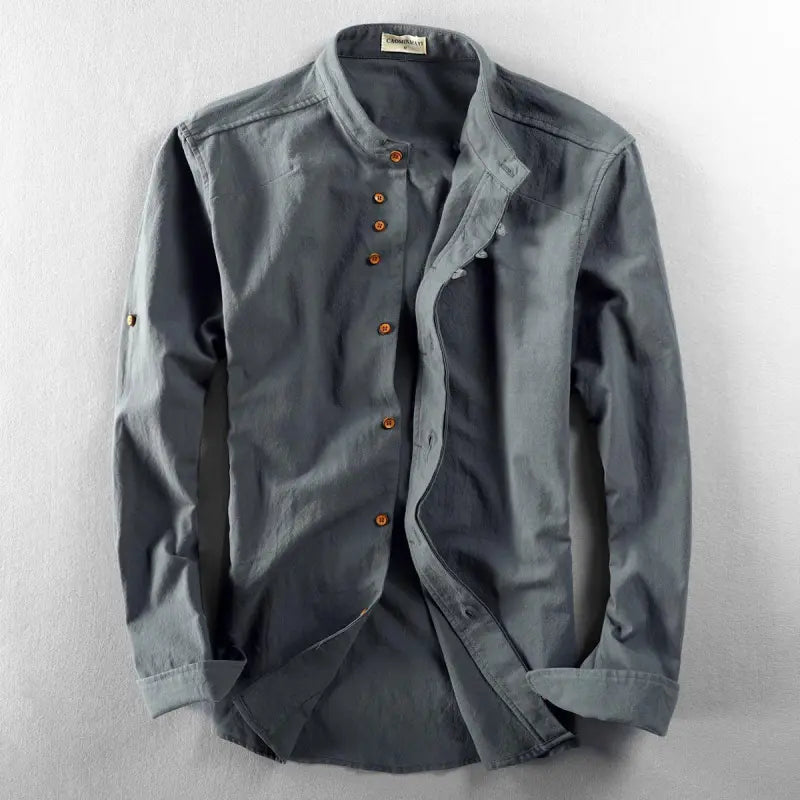 Benjamin – Leinenhemd Herren Stehkragen Knopfleiste Sommerlook 1