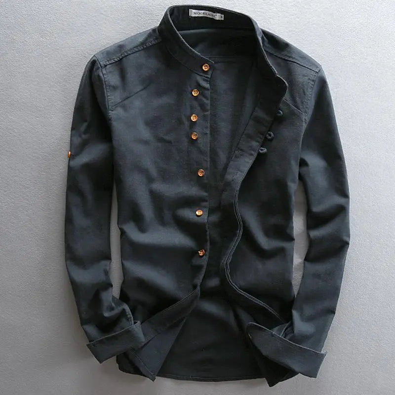 Benjamin – Leinenhemd Herren Stehkragen Knopfleiste Sommerlook 3