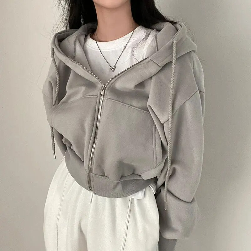 Bettina - Übergroßer Zip-Up Hoodie für Damen Grau