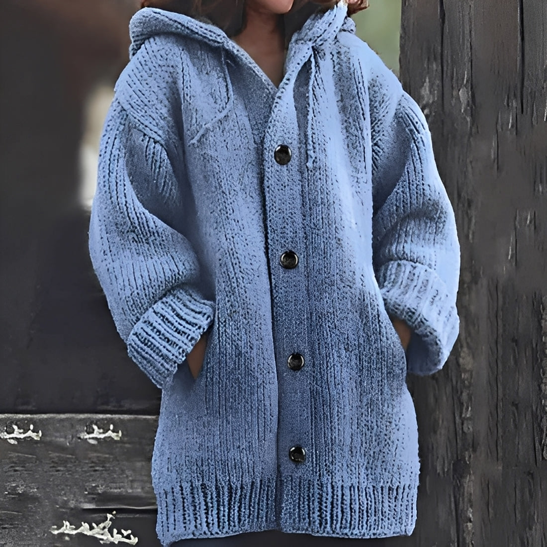 Blanca – Bequeme Kapuzen-Strickjacke für Damen Blau