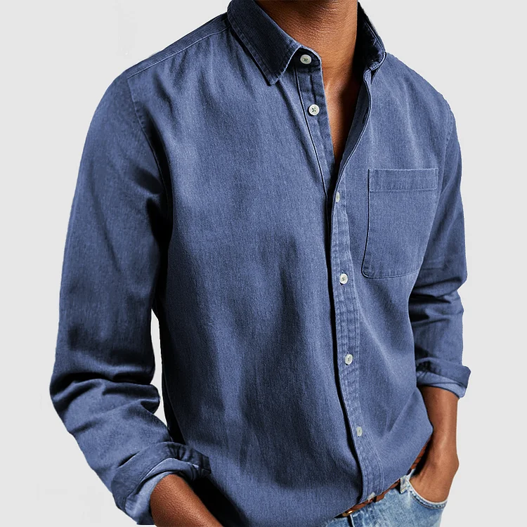 Boris – Jeanshemd Herren Langarm Klassisch Knopfleiste Modern 3