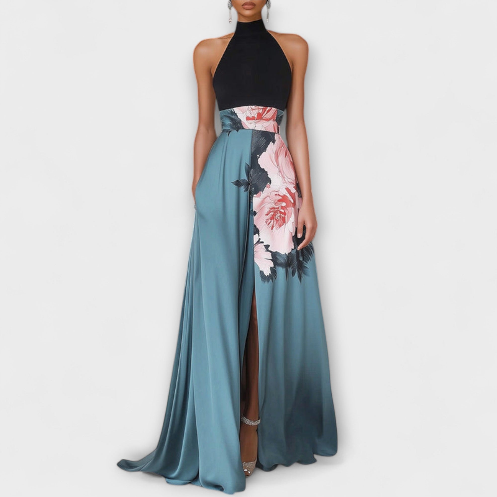 Brunarae - Floral A-Line Maxikleid Blau