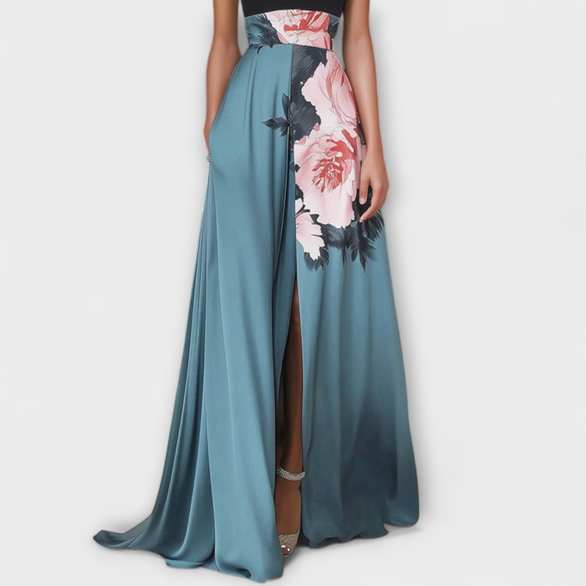 Brunarae - Floral A-Line Maxikleid Blau 2