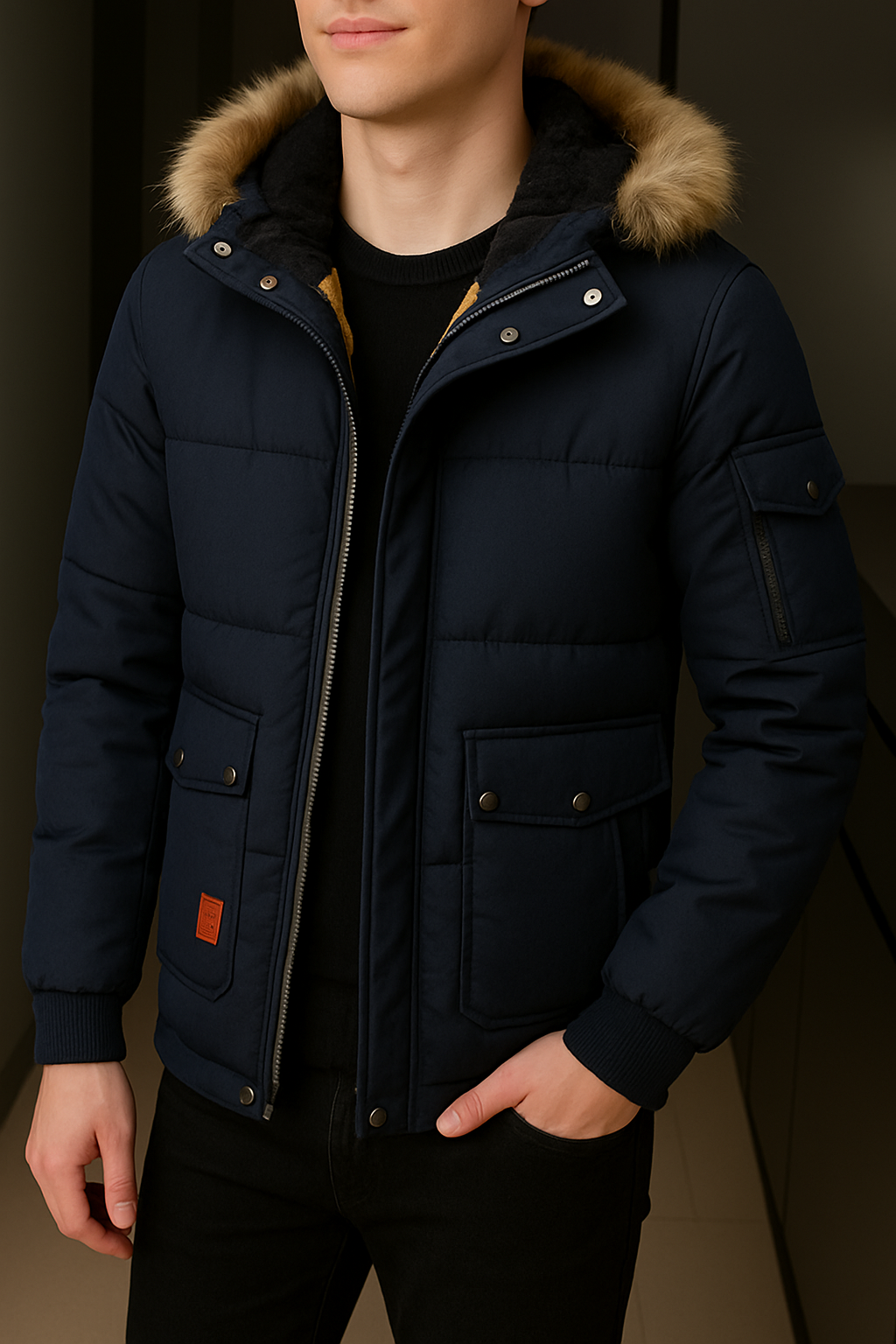 Burkard - Herren Winterparka mit abnehmbarer Kapuze Blau