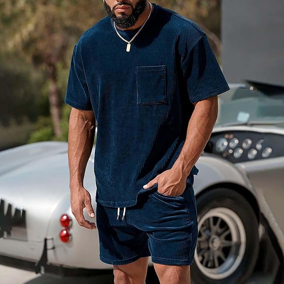 Burkhart - Outfit-Set in Übergröße Hemd und Kurze Hosen Marineblau