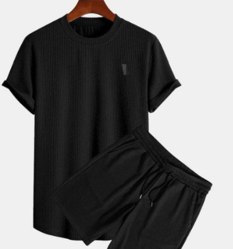 Burkhart - Outfit-Set in Übergröße Hemd und Kurze Hosen Schwarz