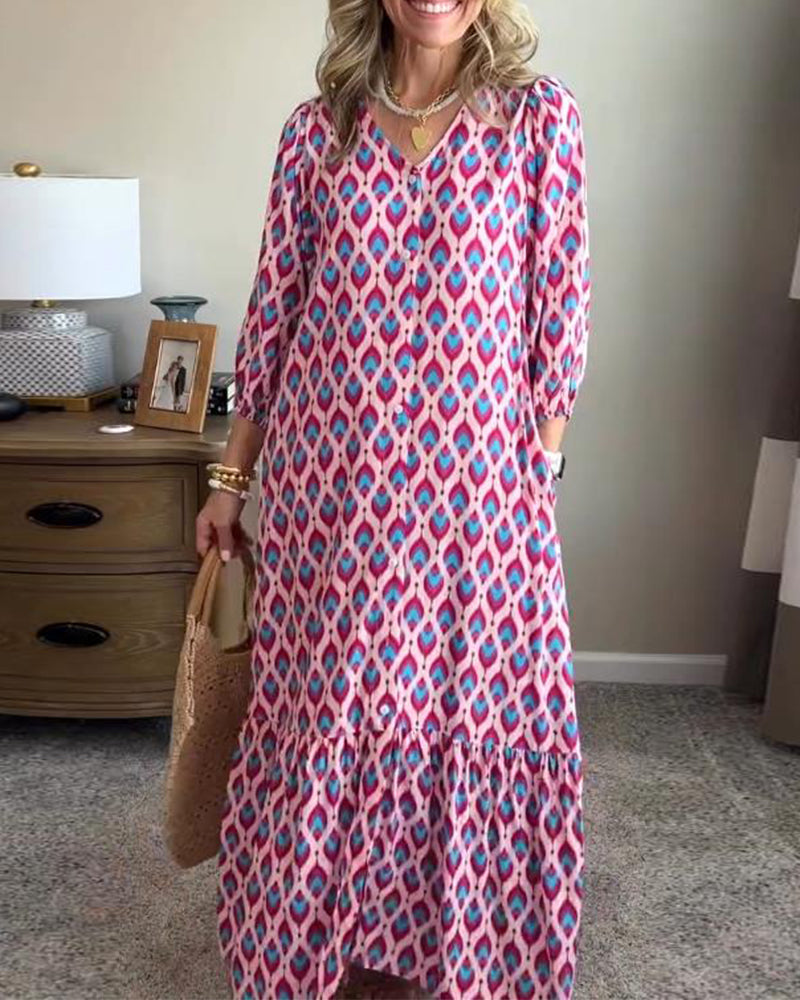Cäcilia- Geometrisches Kleid Mit Urlaubsstil Violett 1