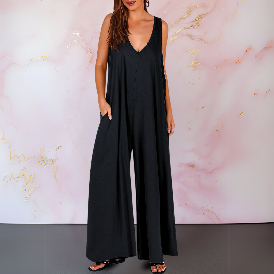 Cäcilia - Trendiger  Jumpsuit mit weitem Bein Schwarz