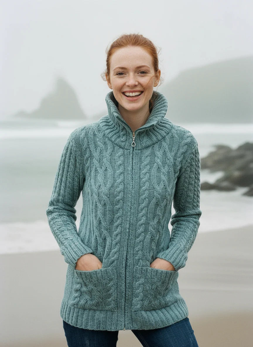 Caroline - Claddagh Reißverschluss-Cardigan für Damen Grün
