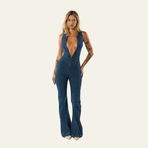 Catharina - Denim-Overall für Damen Hohe Taille Blau