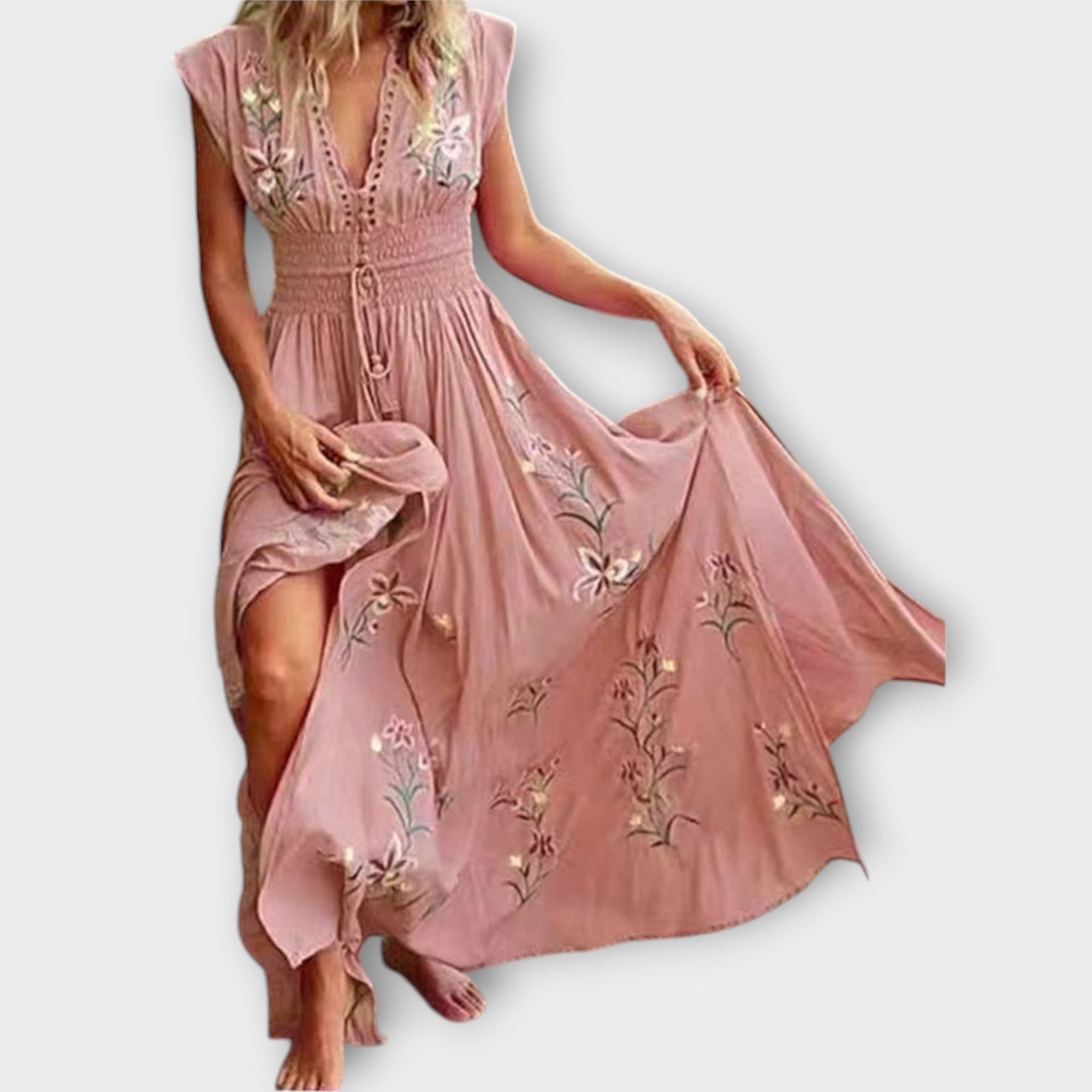 Chantal – Boho-Kleid mit zauberhaften Stickereien Rosa