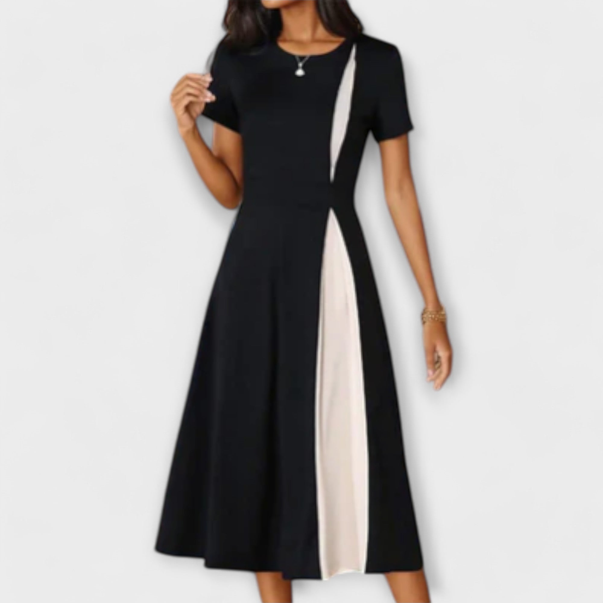 Charlene - Schwarz-weißes Midikleid Schwarz