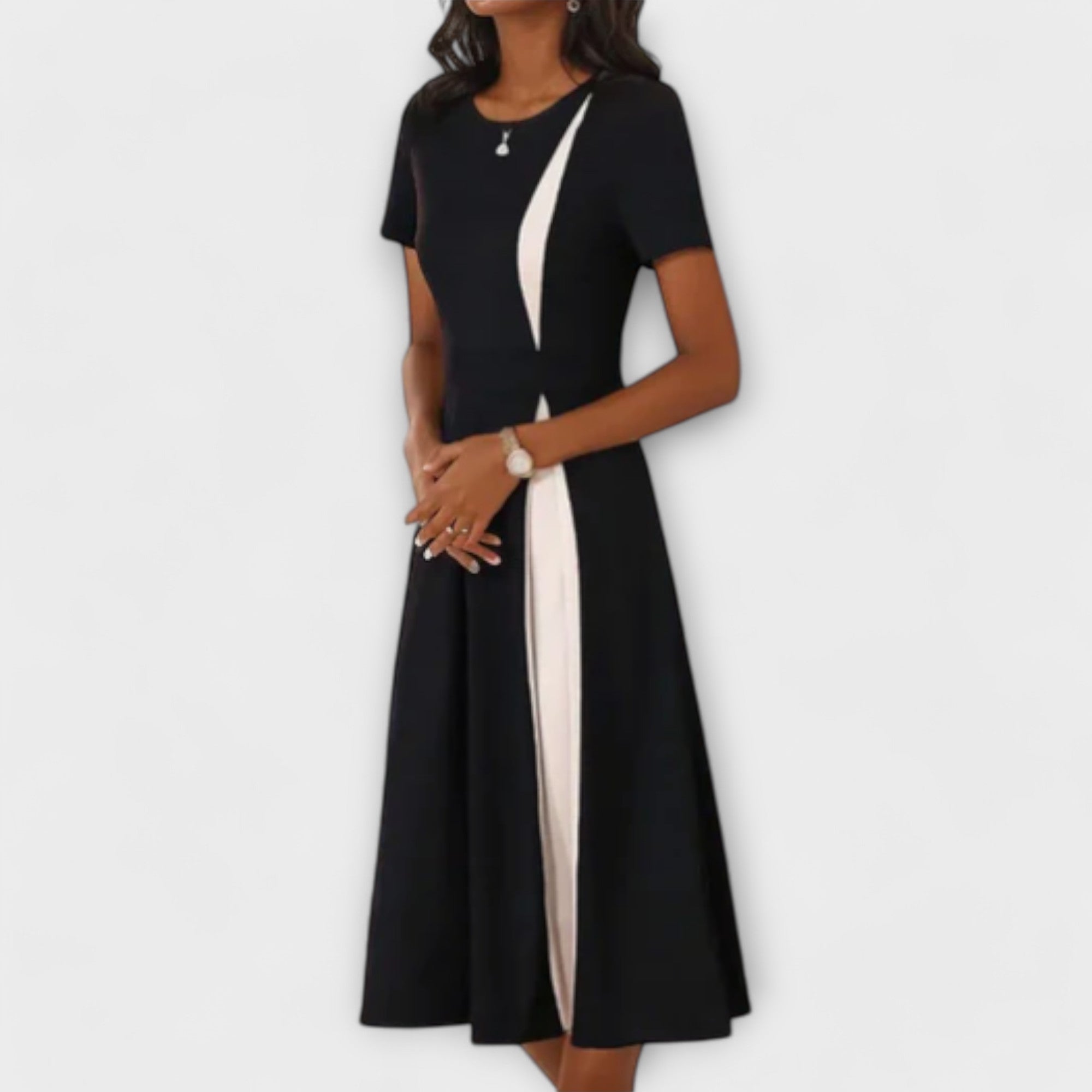 Charlene - Schwarz-weißes Midikleid Schwarz 2