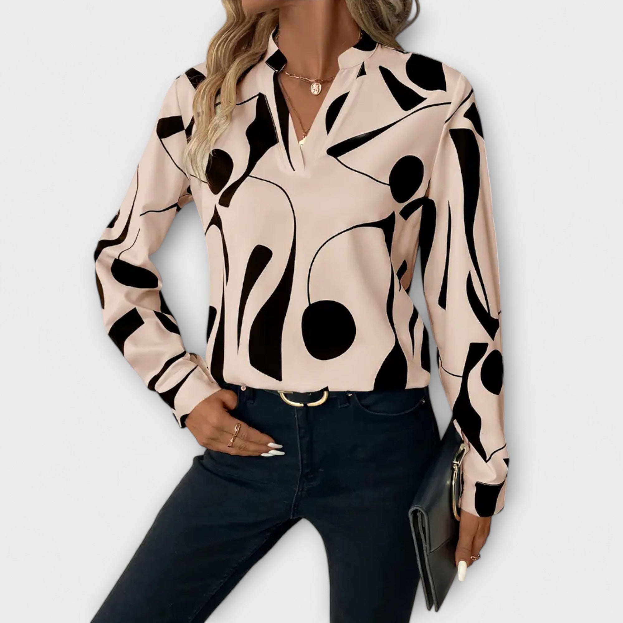  Chayenne - Elegante langärmelige Bluse mit spitzem Ausschnitt Aprikose