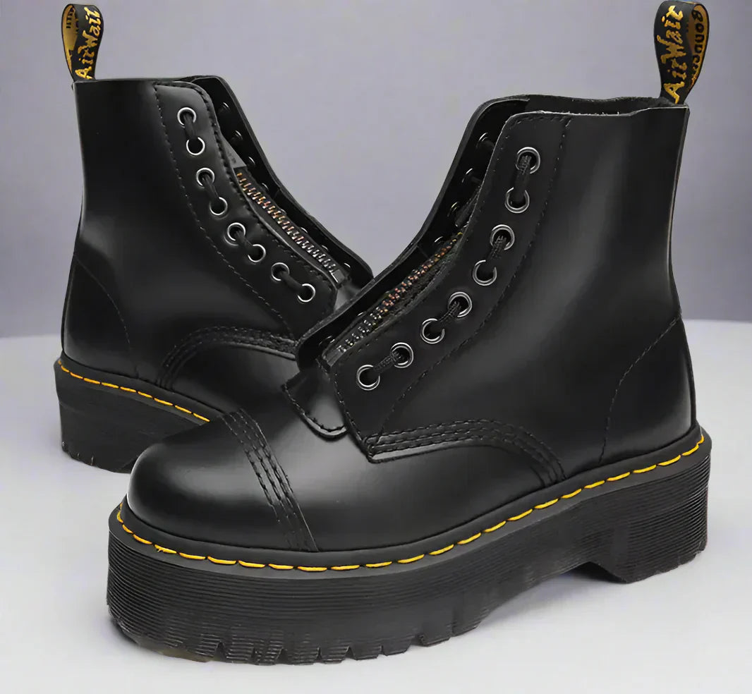 Christel - Damen Leder Schnürstiefel Komfort Elegant Robust Schwarz 1