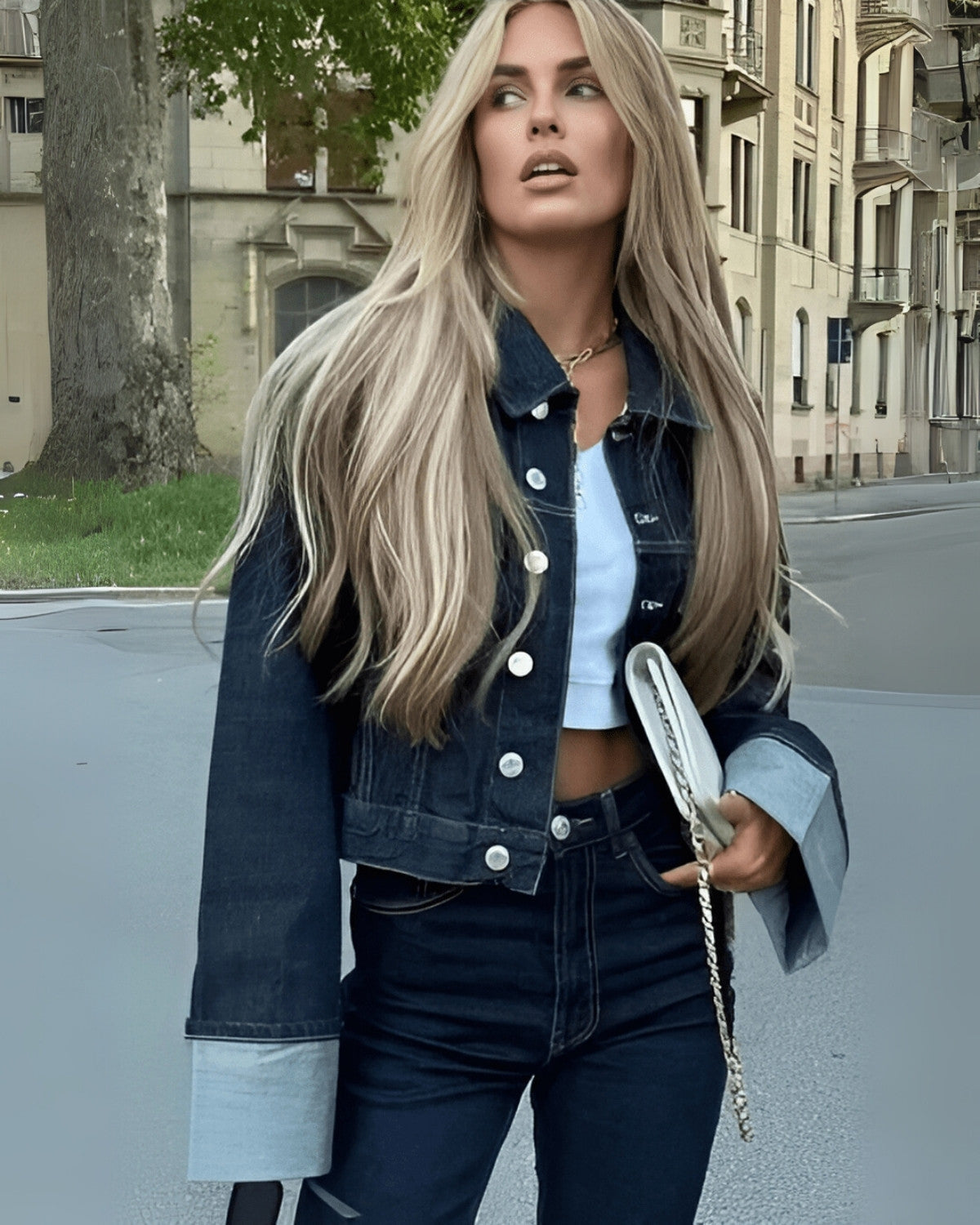 Ortrud - Damen Twin Set aus Denim komfortabel & elegant