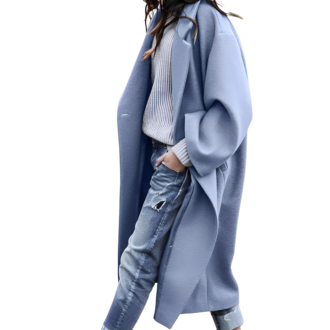 Danica - Langer Einreihiger Wollmantel für Damen Hellblau 1