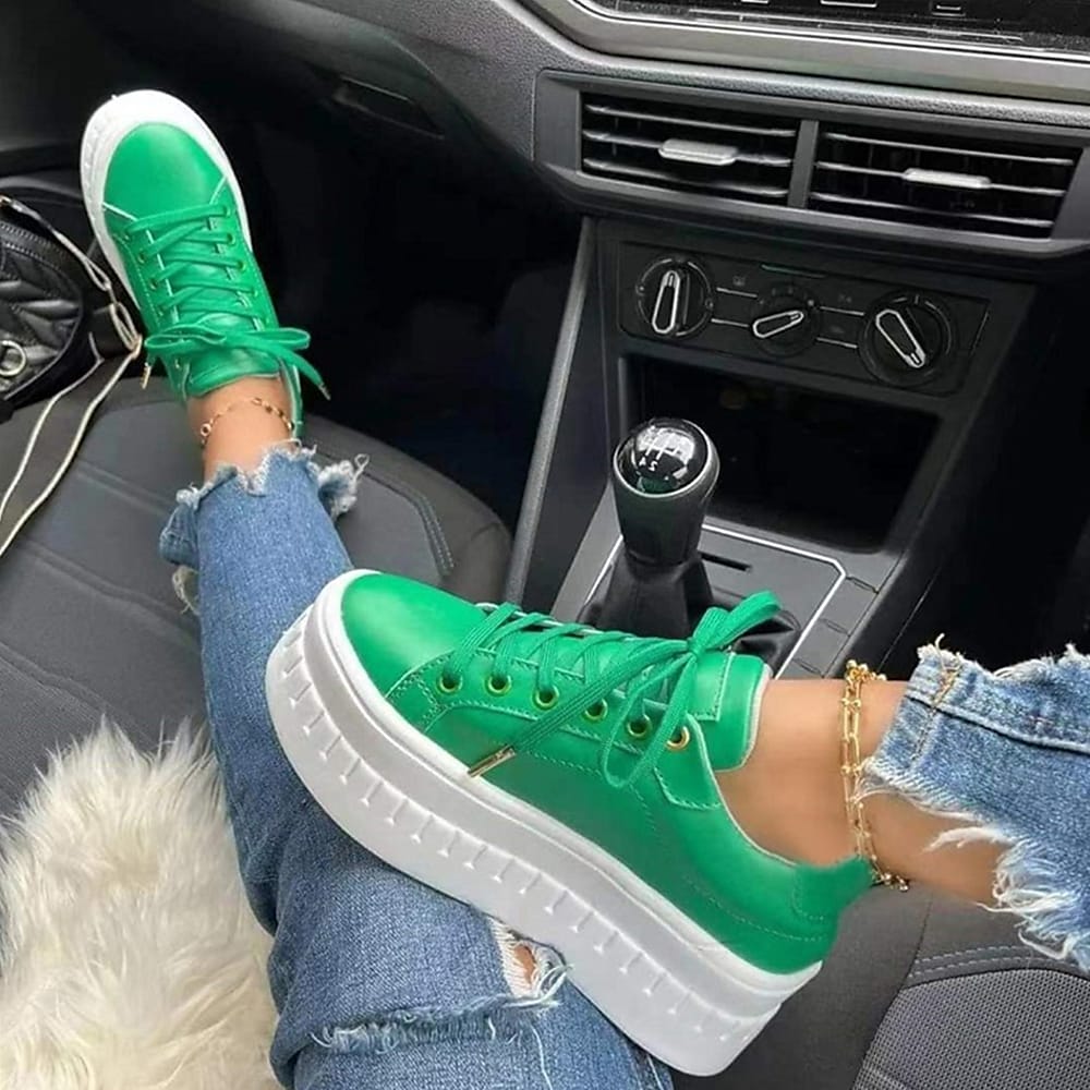 Danuta - Trendige Plateau Boots mit Schnürung Grün