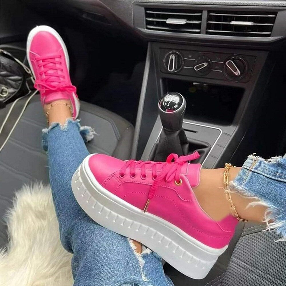 Danuta - Trendige Plateau Boots mit Schnürung Rosa