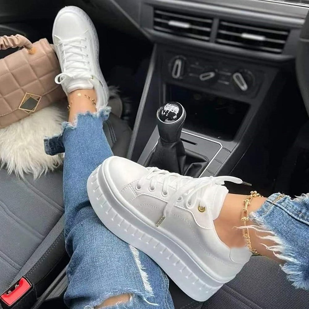 Danuta - Trendige Plateau Boots mit Schnürung Weiß