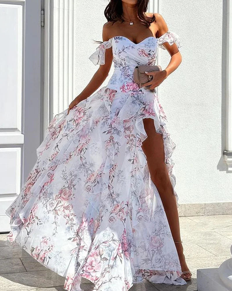 Daria – Elegantes Kleid mit Blumenmuster Weiß