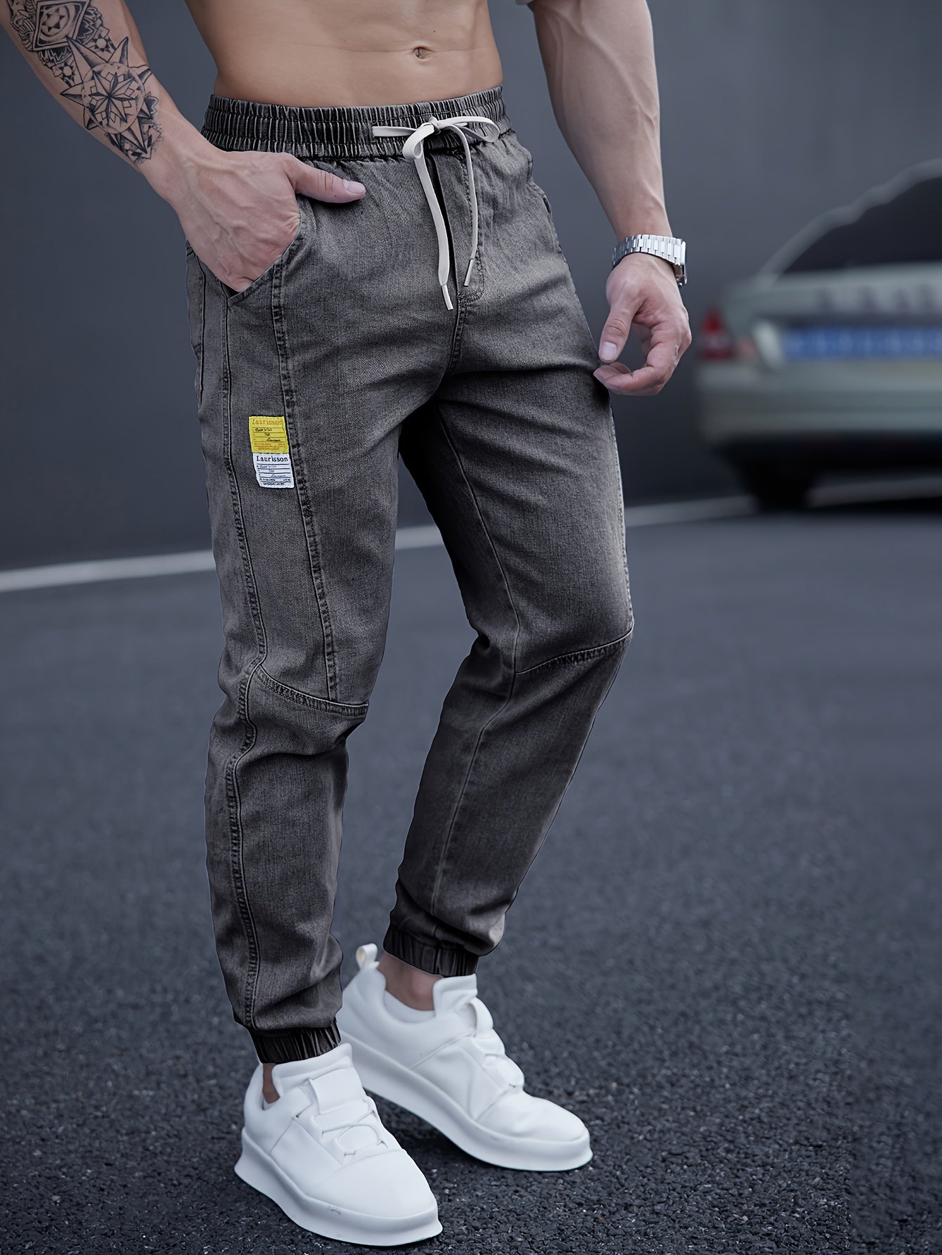 Djamal – Herren Jogger Jeans im Denim Look Grau