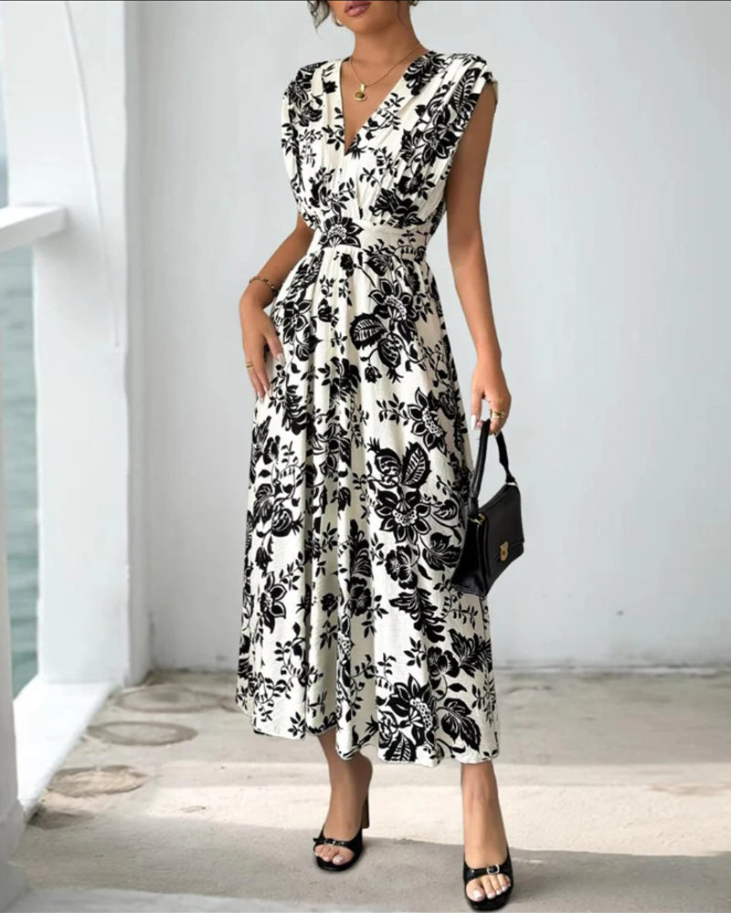 Dora- Kleid V-Ausschnitt Blümchen Schwarz 3