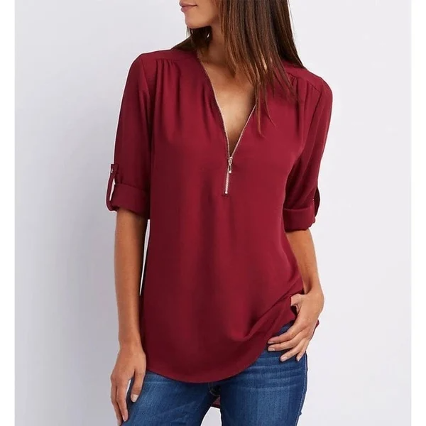 Doreen – Elegante Bluse mit V-Ausschnitt für Damen Burgunderrot