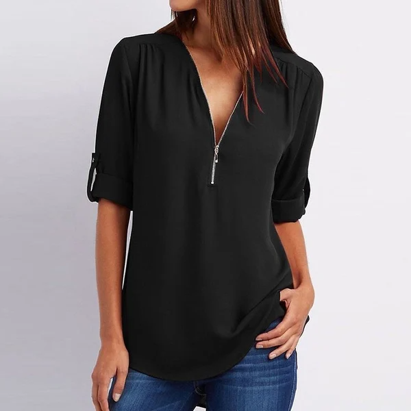 Doreen – Elegante Bluse mit V-Ausschnitt für Damen Schwarz