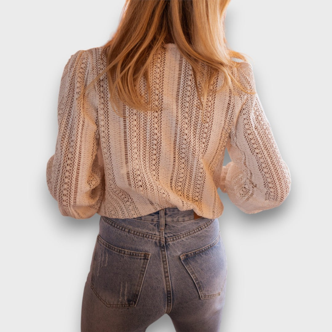 Draga – Strickbluse mit V-Ausschnitt Beige 2