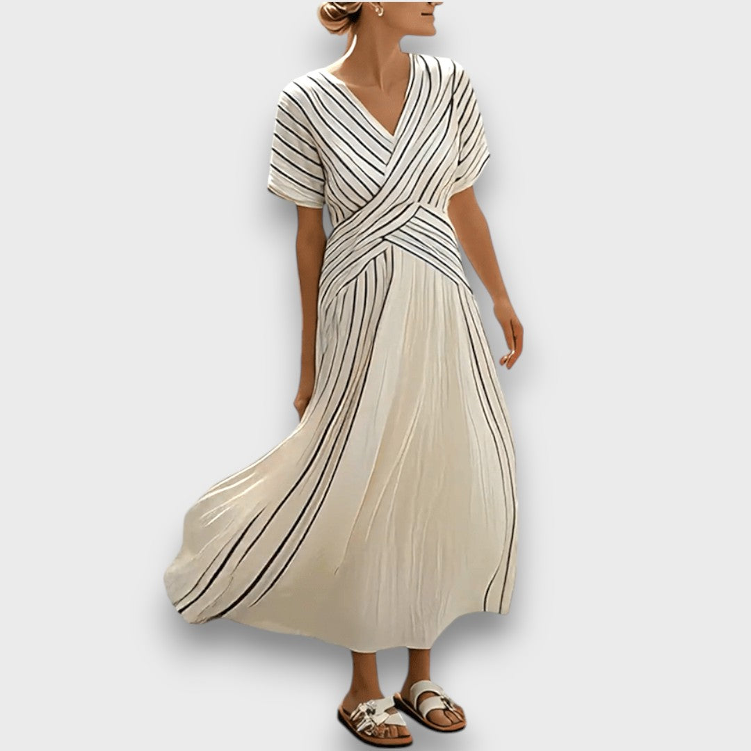 Dulcia – Gestreiftes Sommerkleid mit Wickeloptik WeiB 2