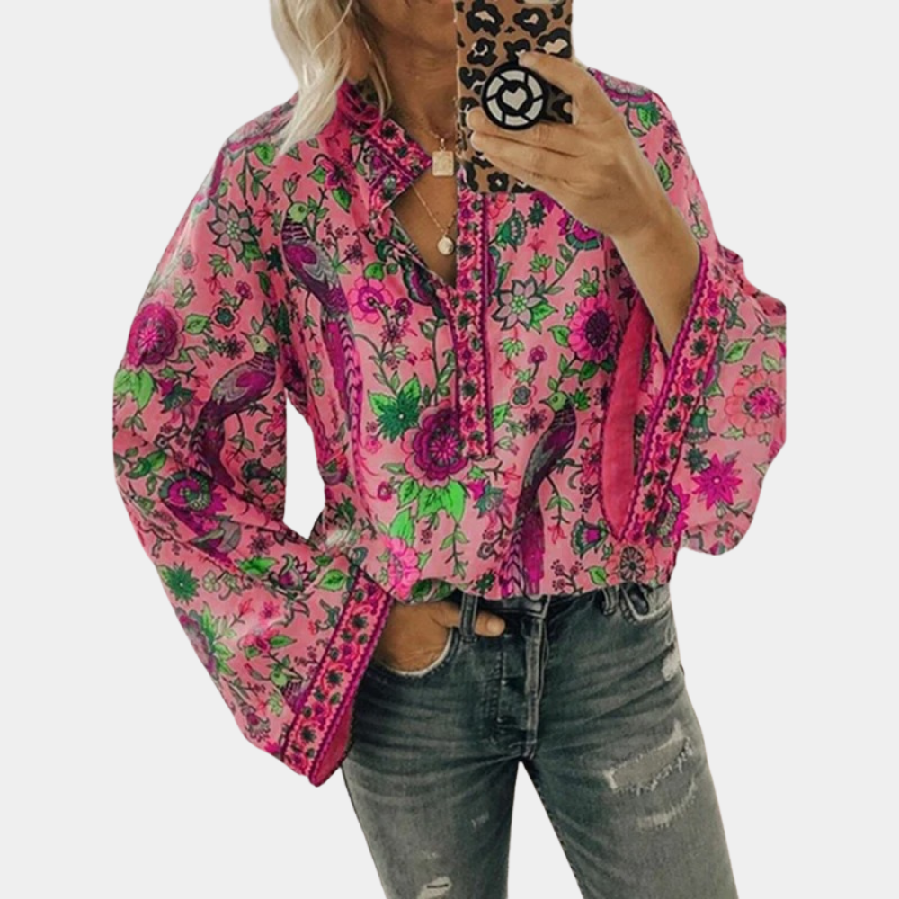 Eda - Geblümte Bluse mit langen Ärmeln für Damen Rosa