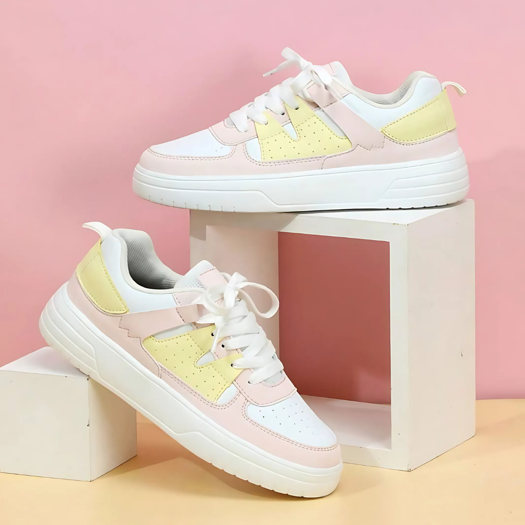 Eika – Damen Schnürsneaker mit dicker Sohle Gelber Regenbogen